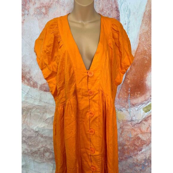 Anthropologie Flutter-Sleeve Linen Button-Front Midi Dress - Picture 8 of 10